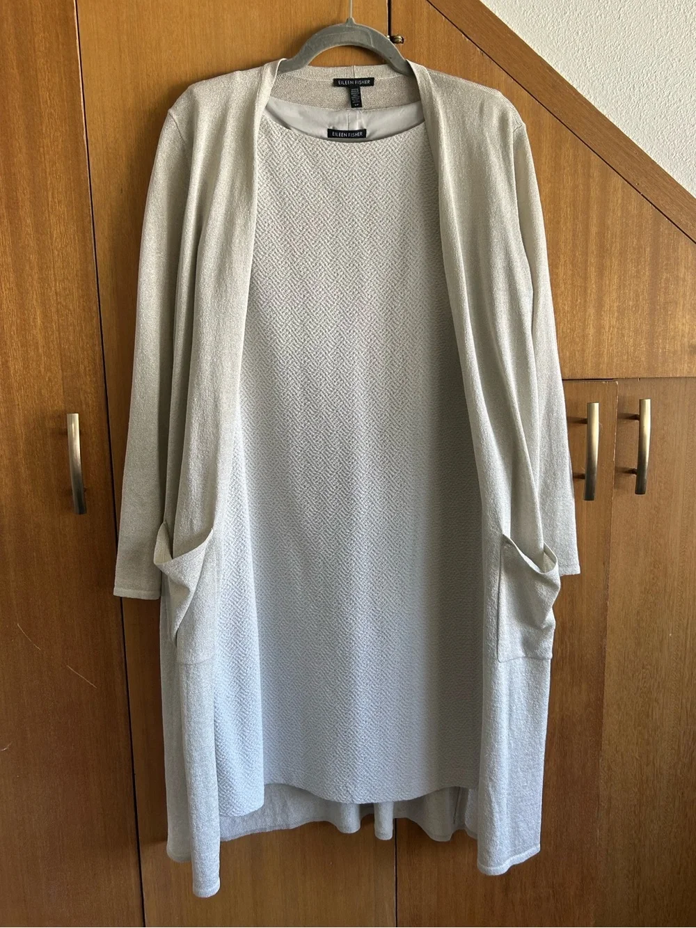 NWT Eileen Fisher Textured Cotton Dress + Linen Duster Cardigan Set β Size S/P - Picture 1 of 7
